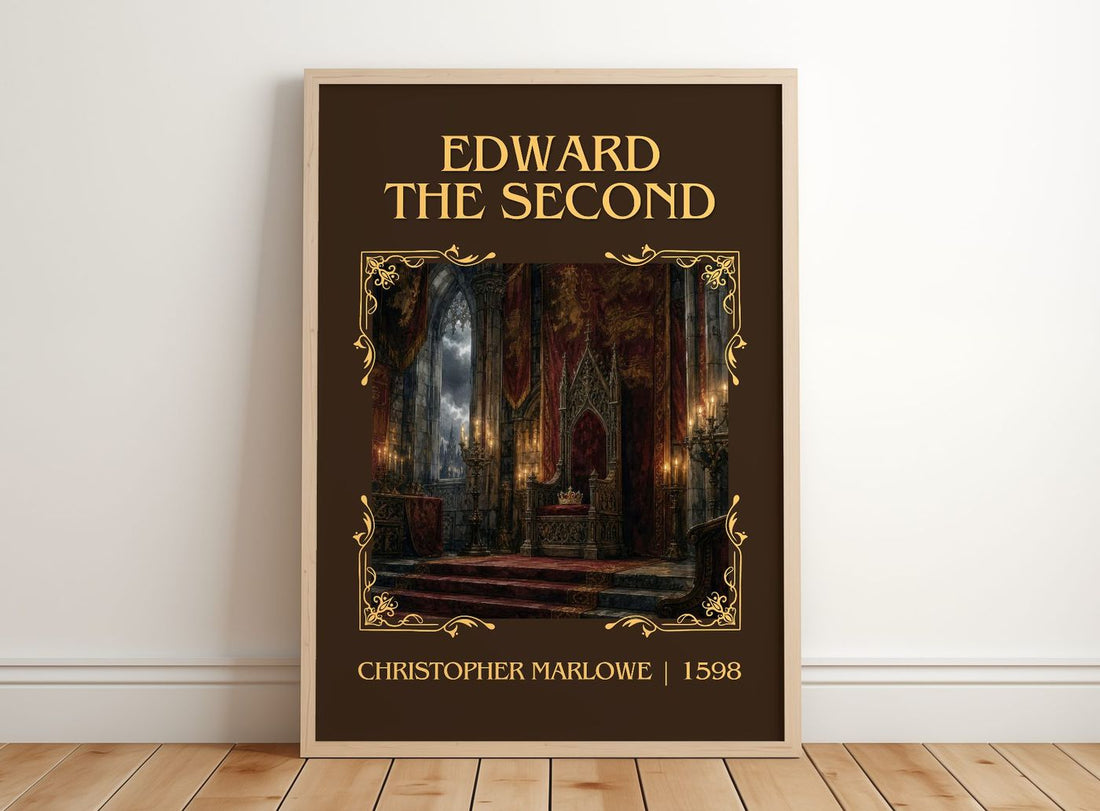 Edward the Second Classic Book Art Print by Christopher Marlowe – framed print leaning on a wooden floor
