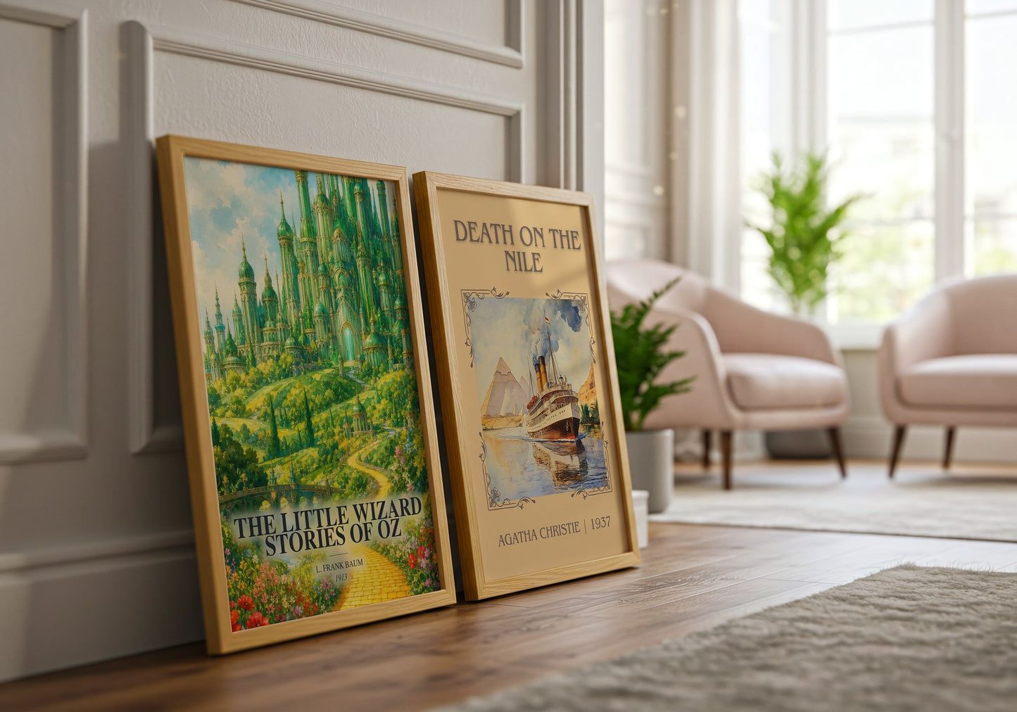 The Little Wizard Stories Of Oz watercolour print framed by window – literary home decor