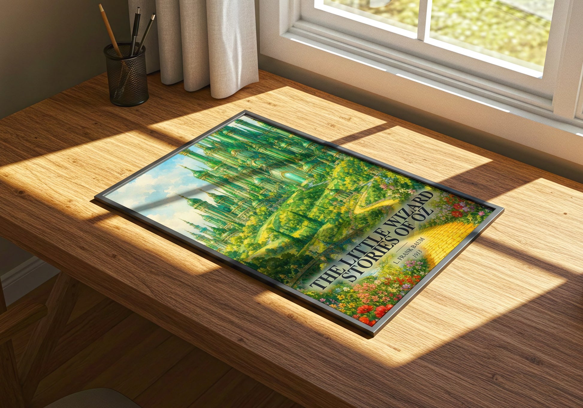 The Little Wizard Stories Of Oz watercolour book poster framed on wall – childrens wall art