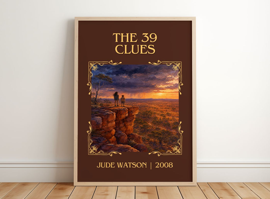 The 39 Clues Classic Book Art Print by Jude Watson – framed print leaning on a wooden floor