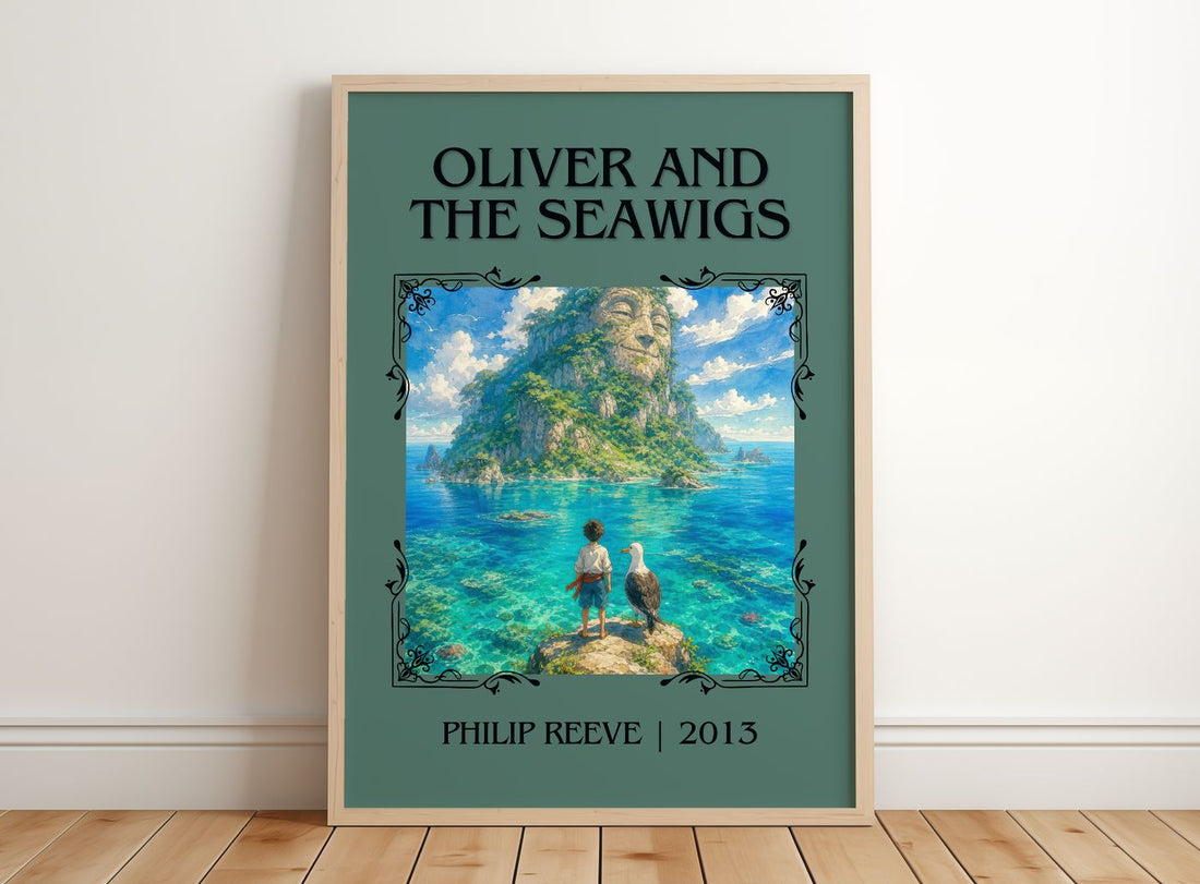 Oliver And The Seawigs Classic Book Art Print by Philip Reeve – framed print leaning on a wooden floor