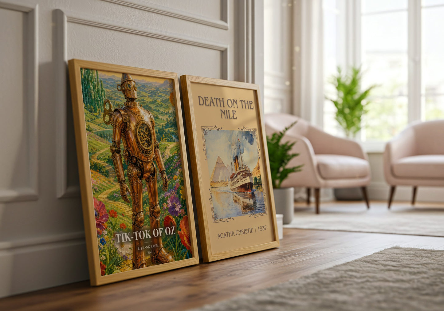 Tik-Tok Of Oz watercolour print framed by window – literary home decor