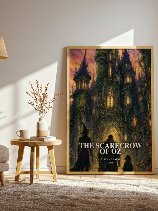 The Scarecrow Of Oz watercolour print in frame leaning in hallway – childrens wall art