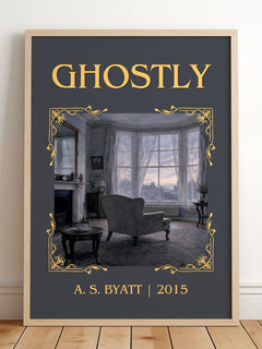 Ghostly Classic Book Art Print by A. S. Byatt – framed print leaning on a wooden floor