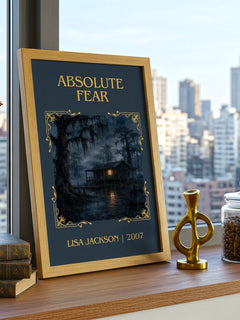 Absolute Fear Classic Book Art Print by Lisa Jackson – framed print on a city-view windowsill