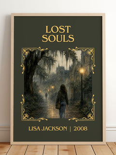 Lost Souls Classic Book Art Print by Lisa Jackson – framed print leaning on a wooden floor