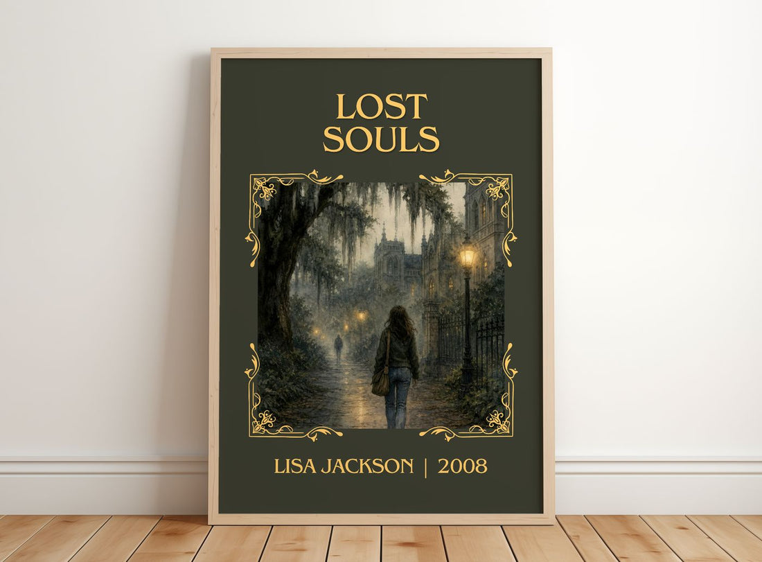 Lost Souls Classic Book Art Print by Lisa Jackson – framed print leaning on a wooden floor