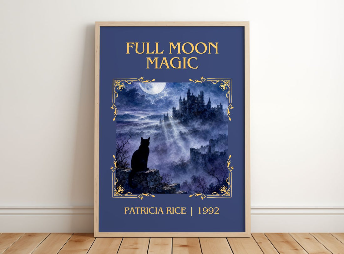 Full Moon Magic Classic Book Art Print by Patricia Rice – framed print leaning on a wooden floor