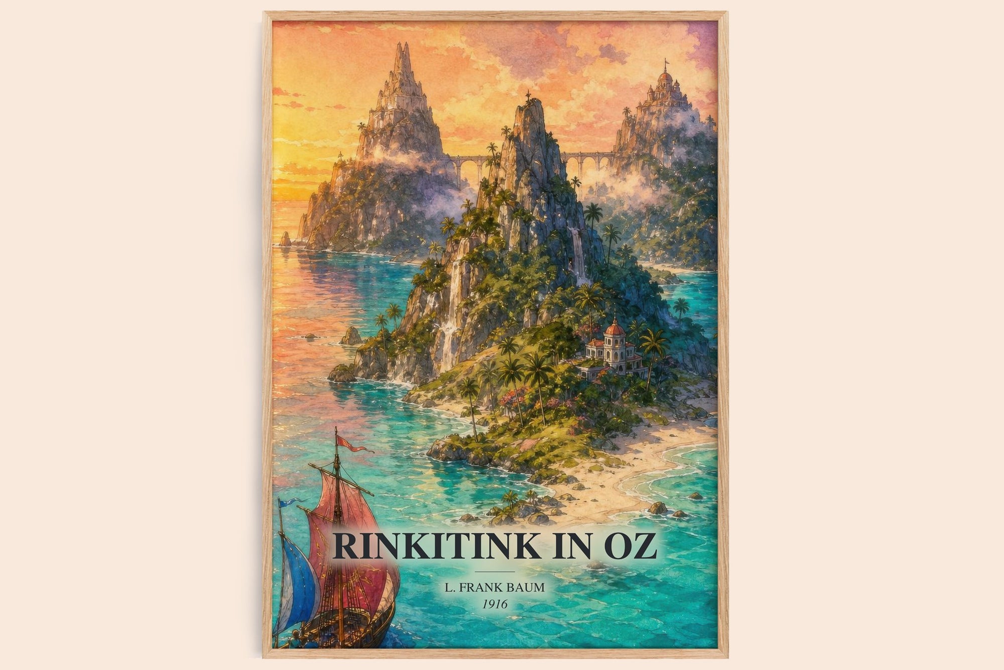 Rinkitink In Oz watercolour book poster by L. Frank Baum – framed literary art print