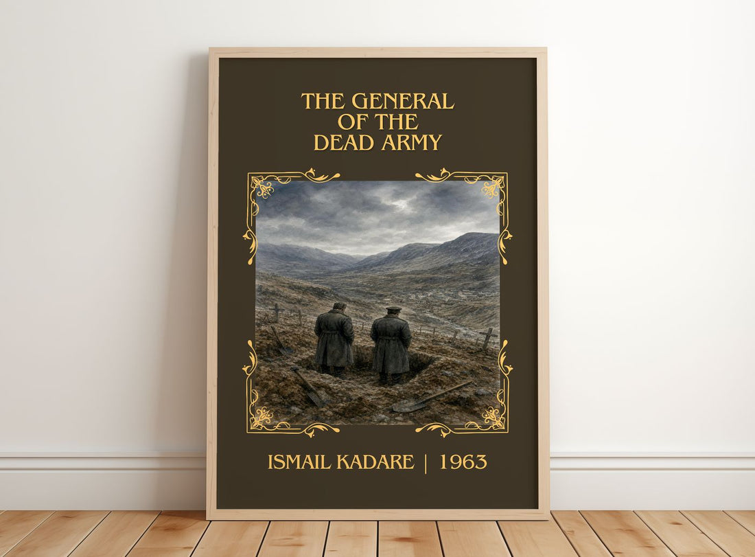 The General of the Dead Army Classic Book Art Print by Ismail Kadare – framed print leaning on a wooden floor