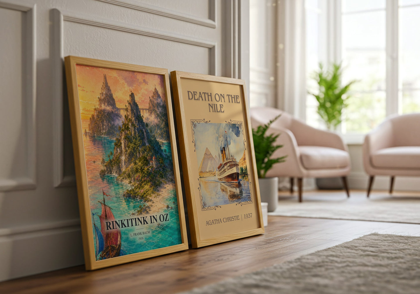 Rinkitink In Oz watercolour print framed by window – literary home decor