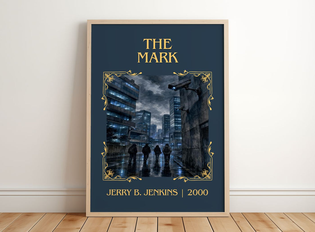 The Mark Classic Book Art Print by Jerry B. Jenkins – framed print leaning on a wooden floor