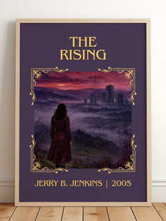 The Rising Classic Book Art Print by Jerry B. Jenkins – framed print leaning on a wooden floor