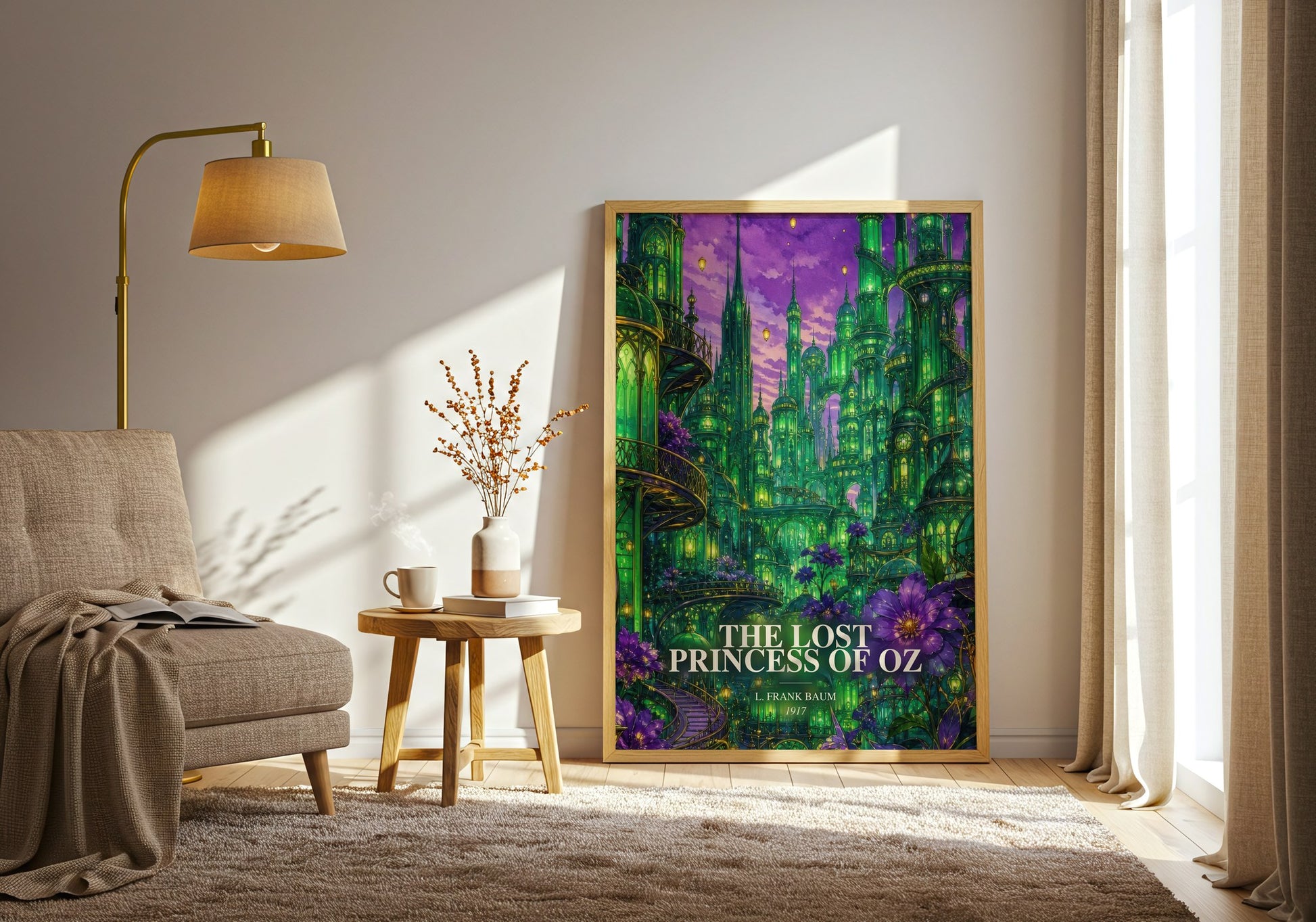 The Lost Princess Of Oz watercolour print in frame leaning in hallway – childrens wall art