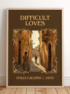 Difficult loves Classic Book Art Print by Italo Calvino – framed print leaning on a wooden floor
