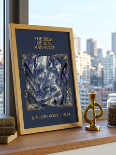 The Best of A. E. van Vogt Classic Book Art Print by A. E. van Vogt – framed print on a city-view windowsill