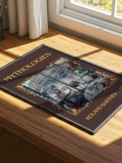 Mythologies Classic Book Art Print by Roland Barthes – print on a sunlit desk