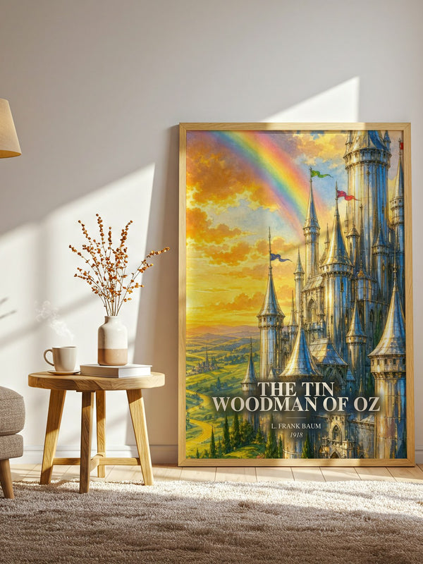 The Tin Woodman Of Oz watercolour print in frame leaning in hallway – childrens wall art