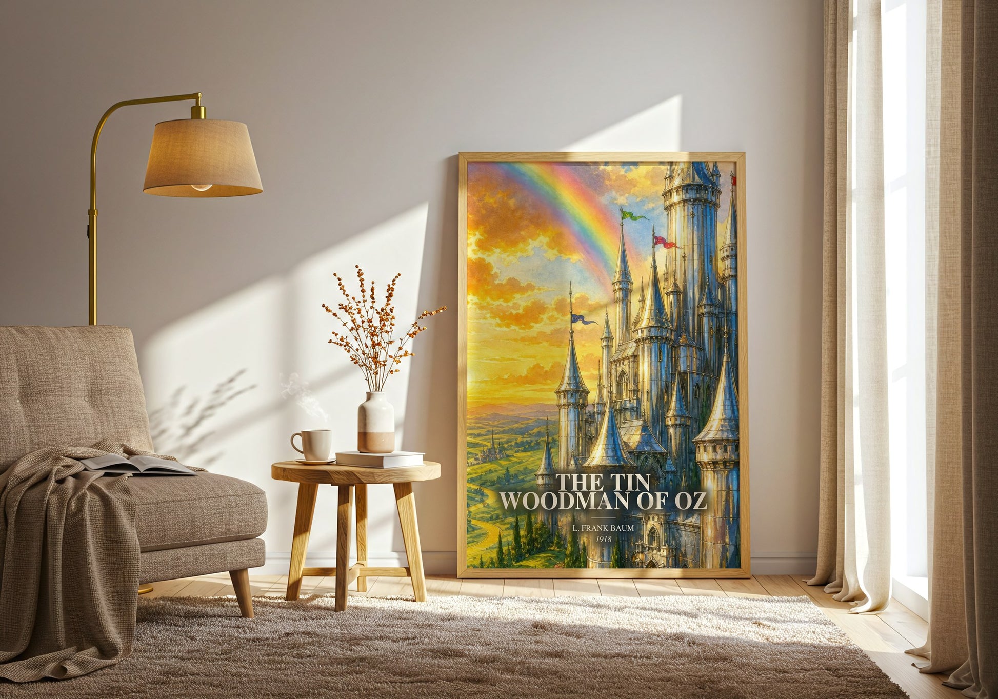 The Tin Woodman Of Oz watercolour print in frame leaning in hallway – childrens wall art