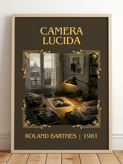 Camera Lucida Classic Book Art Print by Roland Barthes – framed print leaning on a wooden floor