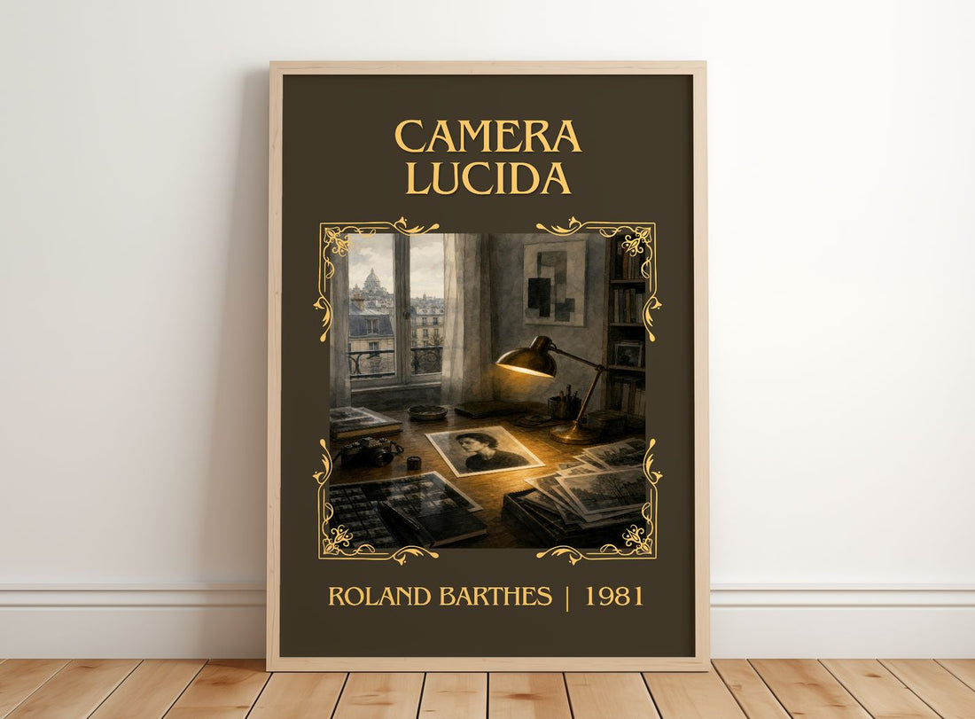 Camera Lucida Classic Book Art Print by Roland Barthes – framed print leaning on a wooden floor