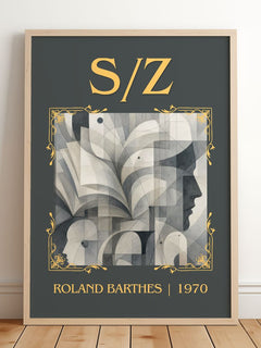 S/Z Classic Book Art Print by Roland Barthes – framed print leaning on a wooden floor