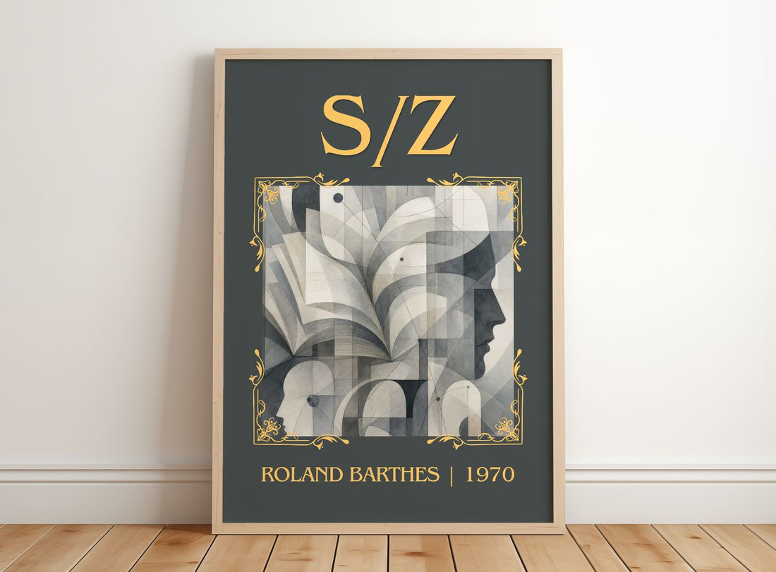 S/Z Classic Book Art Print by Roland Barthes – framed print leaning on a wooden floor