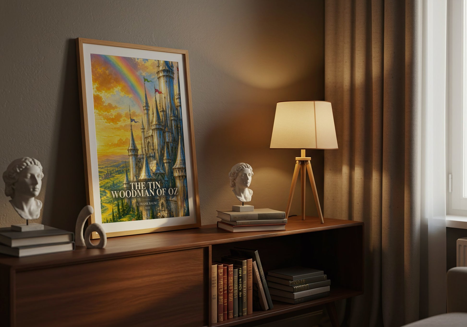 The Tin Woodman Of Oz watercolour print on bookshelf – L. Frank Baum fan gift