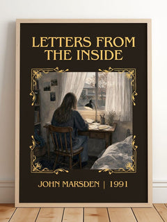 Letters from the inside Classic Book Art Print by John Marsden – framed print leaning on a wooden floor