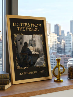 Letters from the inside Classic Book Art Print by John Marsden – framed print on a city-view windowsill