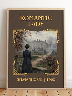 Romantic Lady Classic Book Art Print by Sylvia Thorpe – framed print leaning on a wooden floor