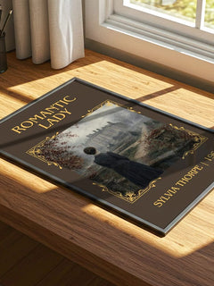 Romantic Lady Classic Book Art Print by Sylvia Thorpe – print on a sunlit desk
