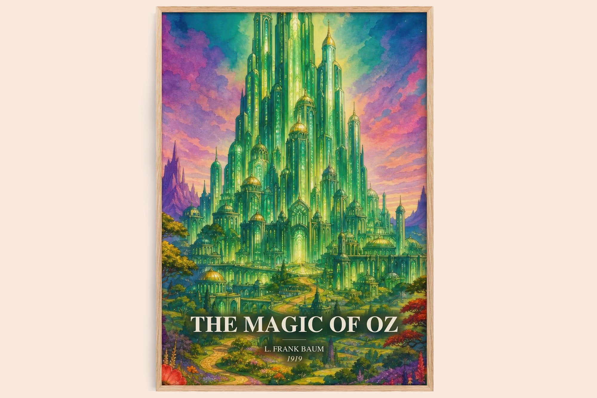 The Magic Of Oz watercolour book poster by L. Frank Baum – framed literary art print