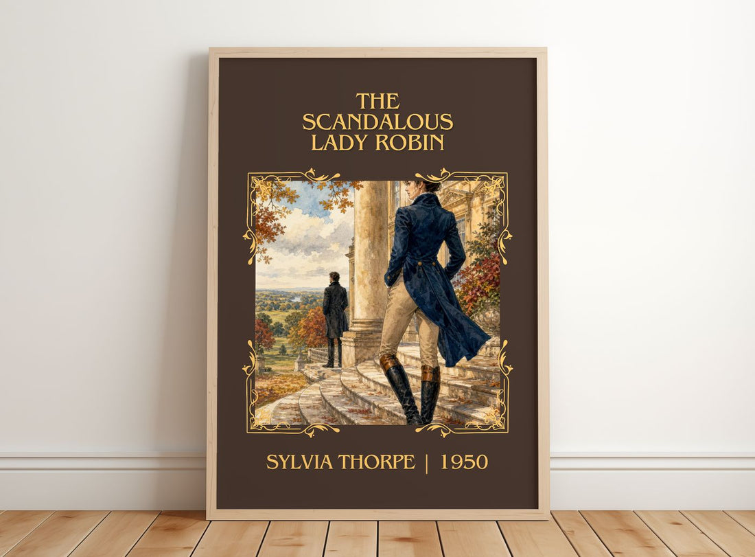 The Scandalous Lady Robin Classic Book Art Print by Sylvia Thorpe – framed print leaning on a wooden floor