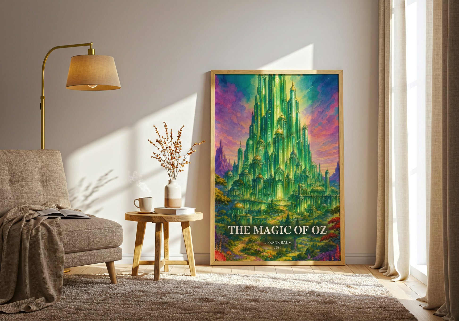 The Magic Of Oz watercolour print in frame leaning in hallway – childrens wall art