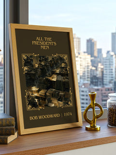 All the President's Men Classic Book Art Print by Bob Woodward – framed print on a city-view windowsill