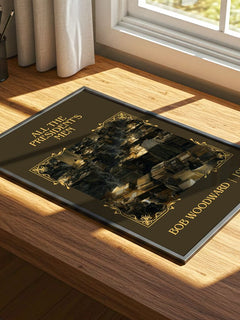 All the President's Men Classic Book Art Print by Bob Woodward – print on a sunlit desk