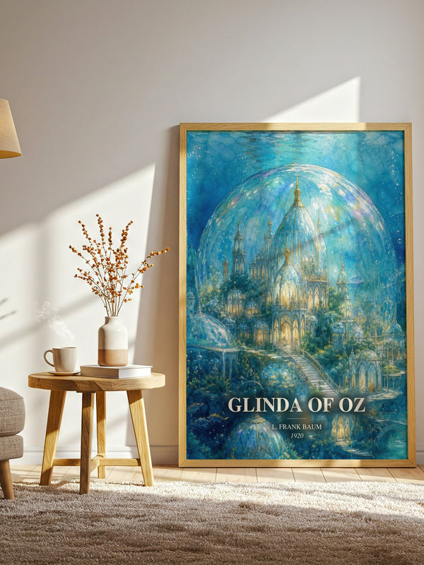 Glinda Of Oz watercolour print in frame leaning in hallway – childrens wall art