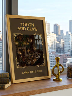 Tooth and Claw Classic Book Art Print by Jo Walton – framed print on a city-view windowsill