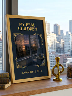 My real children Classic Book Art Print by Jo Walton – framed print on a city-view windowsill