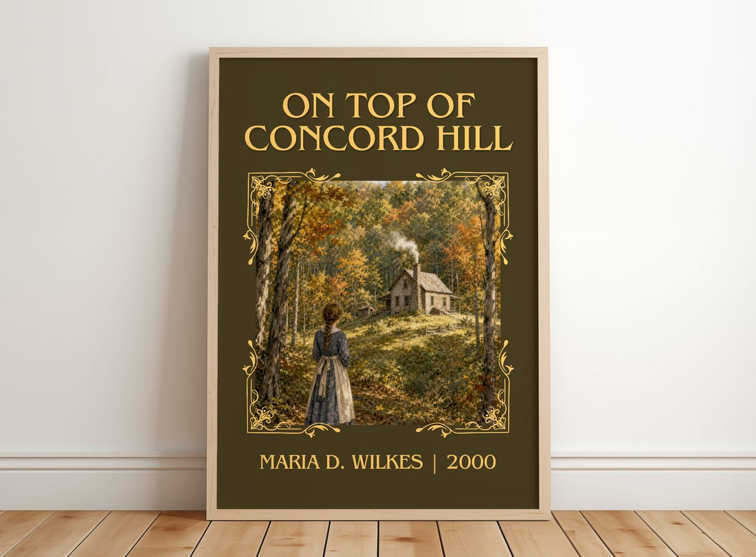 On top of Concord Hill Classic Book Art Print by Maria D. Wilkes – framed print leaning on a wooden floor