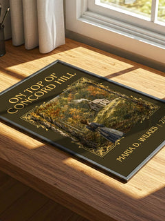 On top of Concord Hill Classic Book Art Print by Maria D. Wilkes – print on a sunlit desk