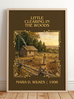 Little Clearing in the Woods Classic Book Art Print by Maria D. Wilkes – framed print leaning on a wooden floor