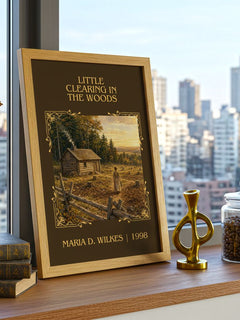 Little Clearing in the Woods Classic Book Art Print by Maria D. Wilkes – framed print on a city-view windowsill