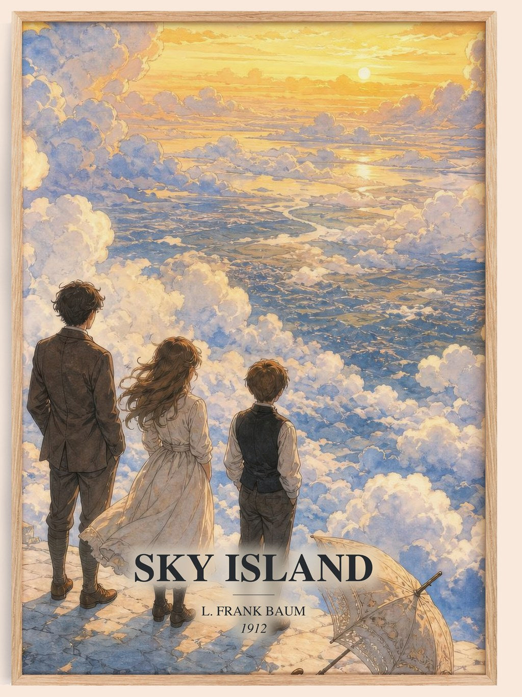 Sky Island watercolour book poster by L. Frank Baum – framed literary art print