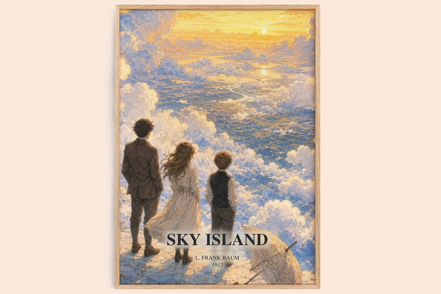 Sky Island watercolour book poster by L. Frank Baum – framed literary art print