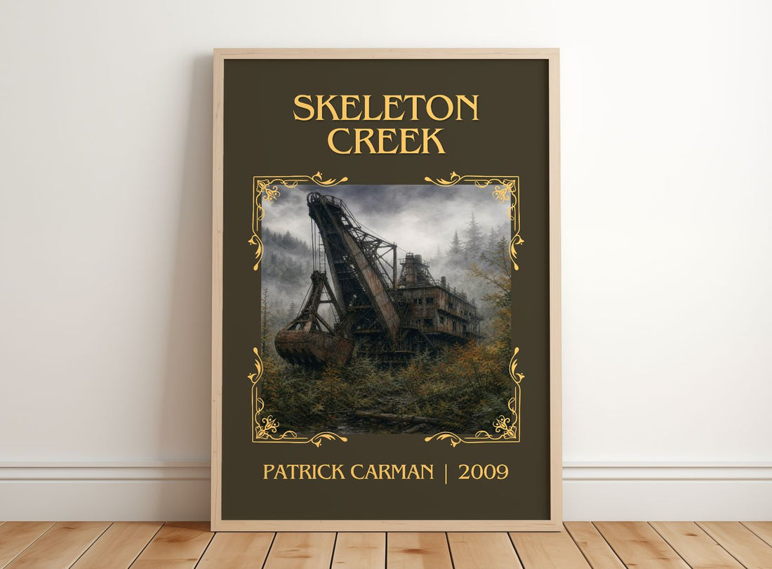 Skeleton Creek Classic Book Art Print by Patrick Carman – framed print leaning on a wooden floor