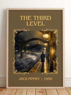 The third level Classic Book Art Print by Jack Finney – framed print leaning on a wooden floor