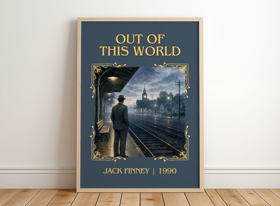 Out of this world Classic Book Art Print by Jack Finney – framed print leaning on a wooden floor