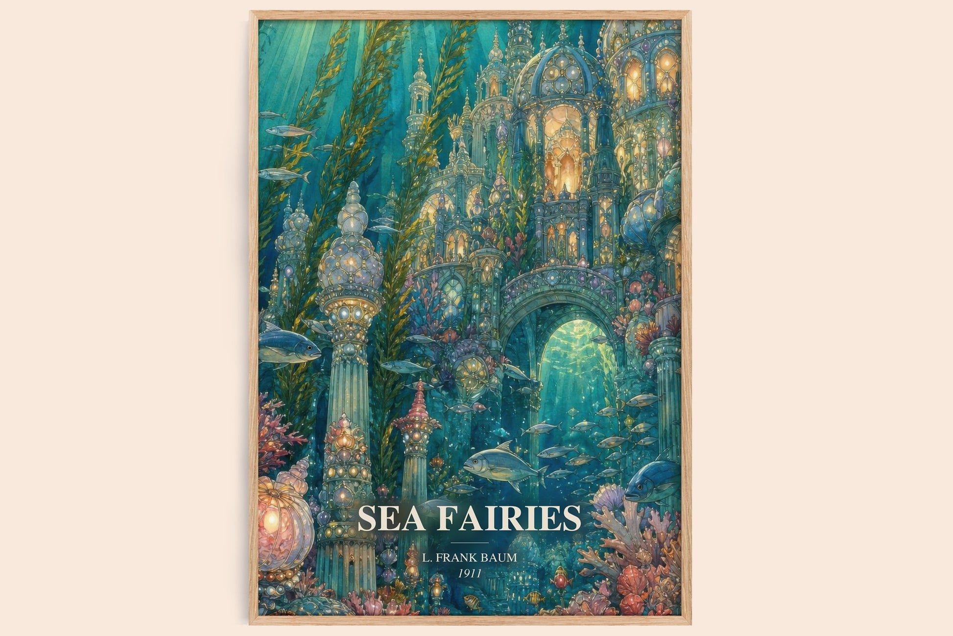 Sea Fairies watercolour book poster by L. Frank Baum – framed literary art print
